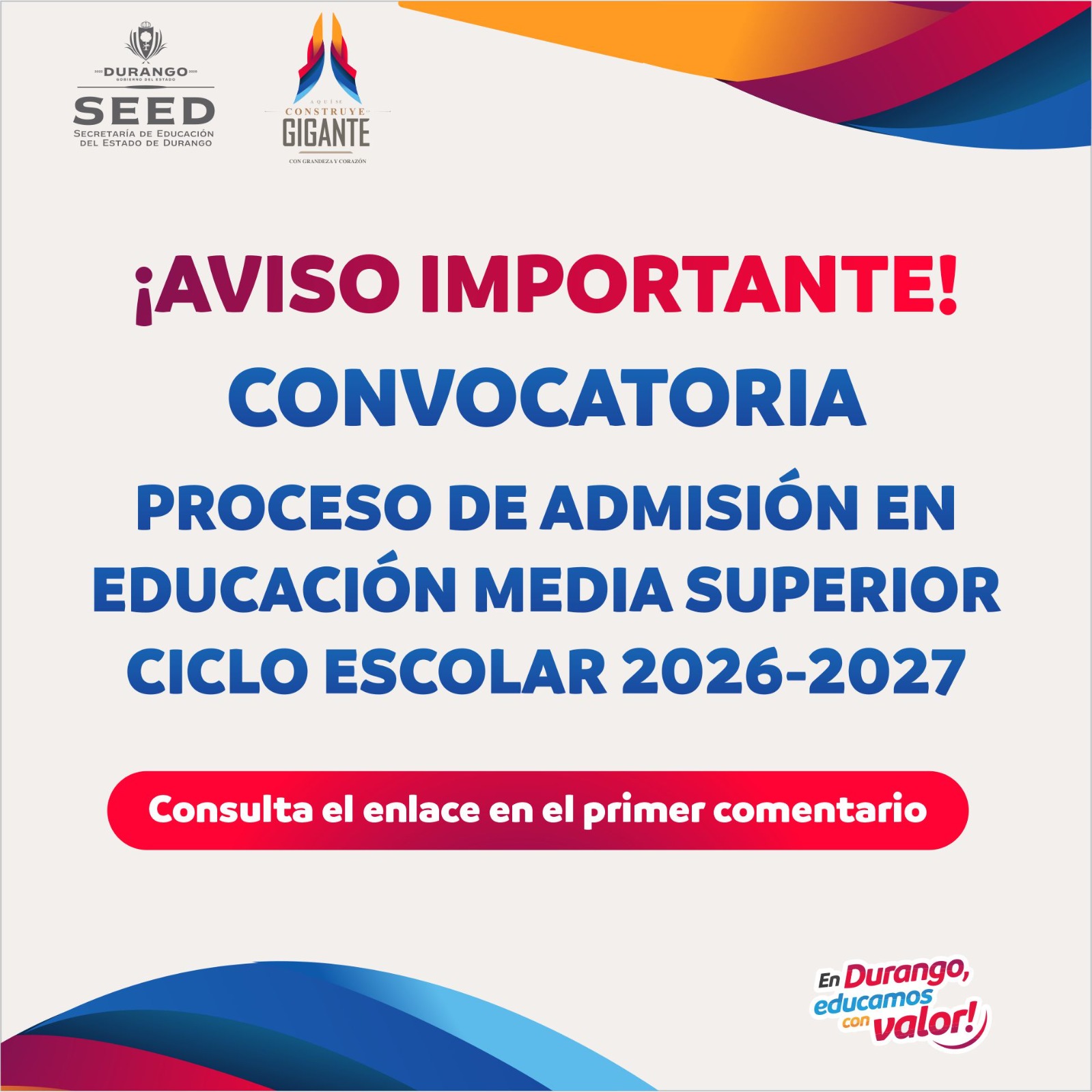 Convocatoria Proceso de Admisión Media Superior 2026-2027