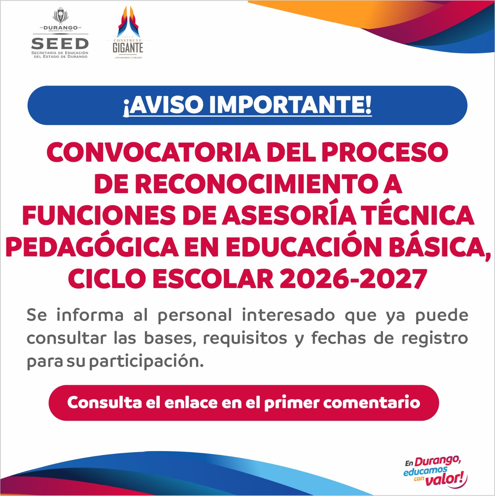 Convocatoria Asesoría Técnica Pedagógica EB 2026-2027